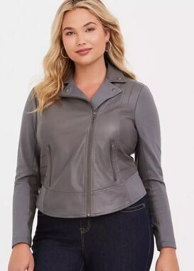 Torrid Fab Mixed Faux Leather Knit Moto Jacket Plus Size 5x Gray Biker NWT